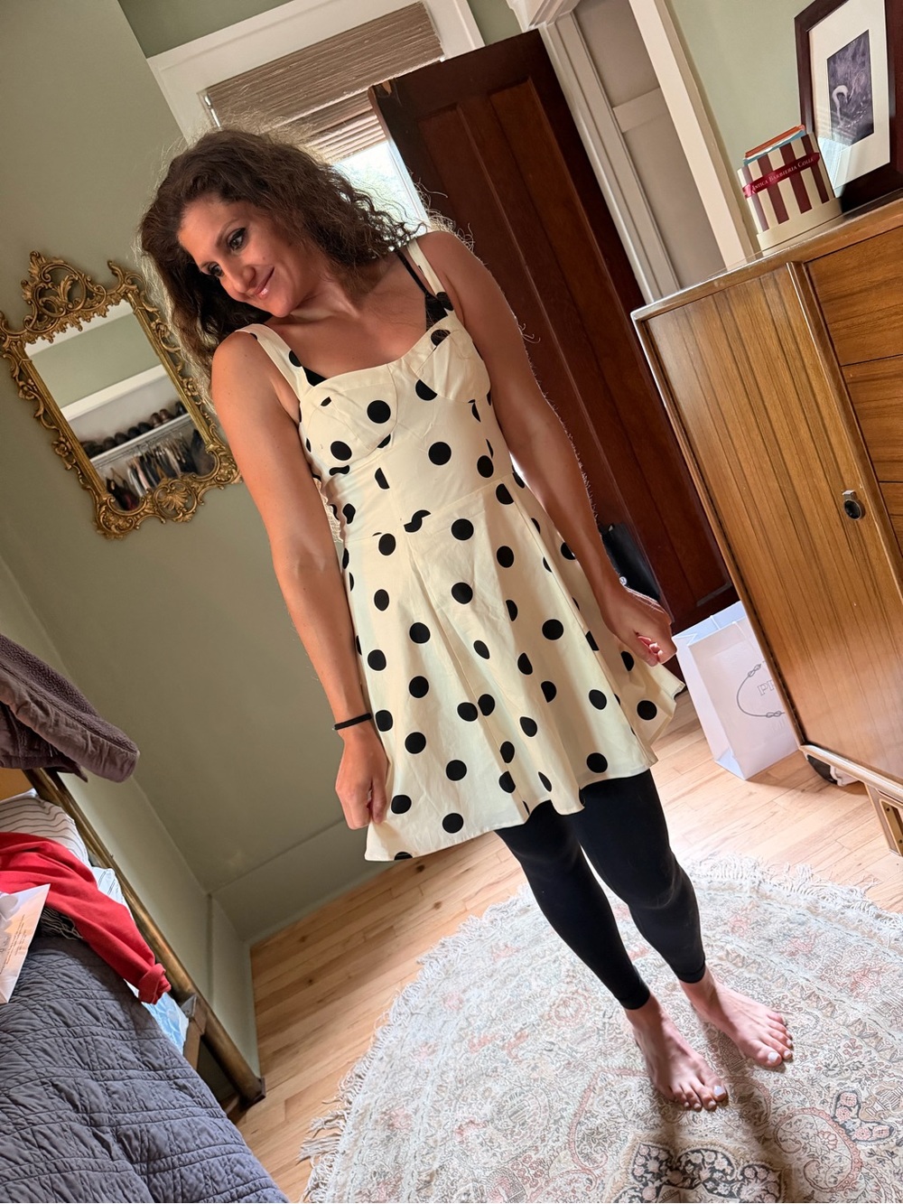 WAYF Cream Polka Dot Sundress with Black Dots